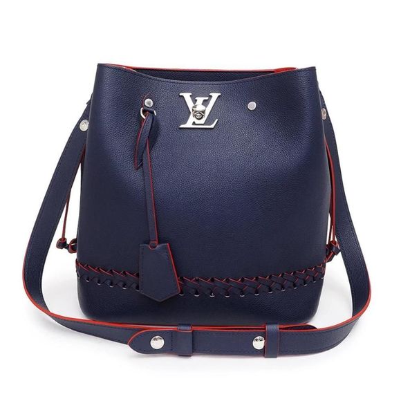 LockMe Bucket  Grain Calf Leather Diagonal Marine Rouge Navy - Picture 1 of 11